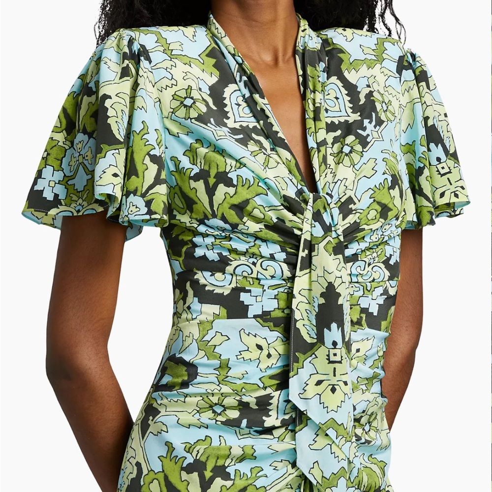 Cinq a Sept Green and Blue Flutter Sleeve Sundress - Picture 5 of 5
